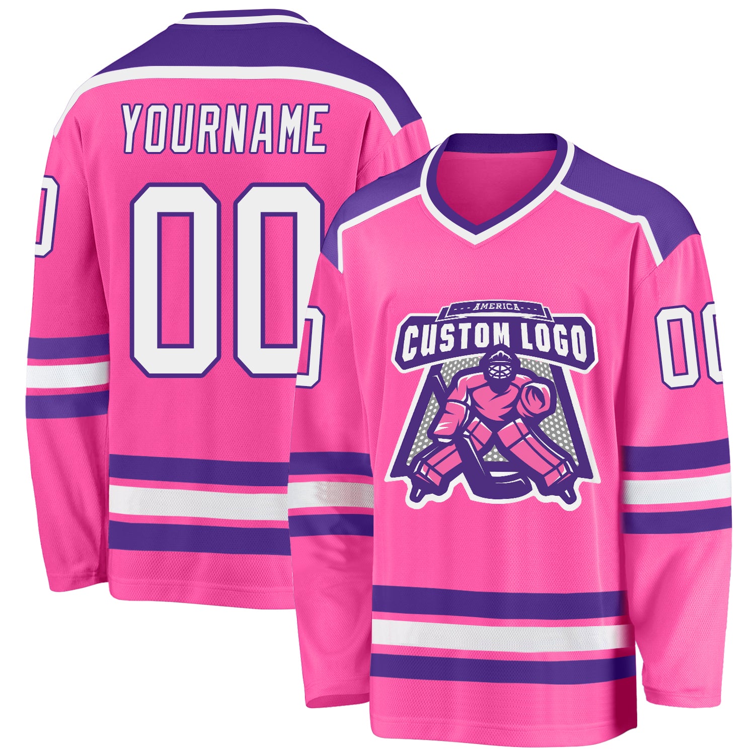 Personalized Pink White-Purple Hockey Jersey