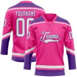 Personalized Pink White-Purple Hockey Lace Neck Jersey Team Custom Name and Number