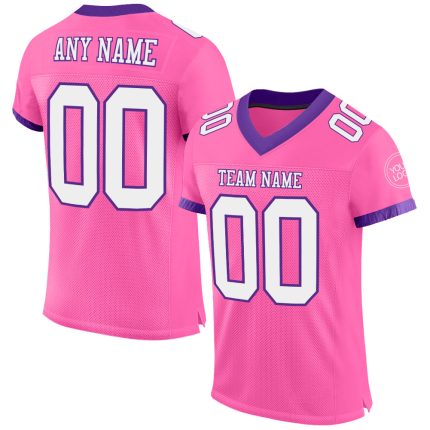 Personalized Pink White-Purple Mesh Authentic Football Jersey