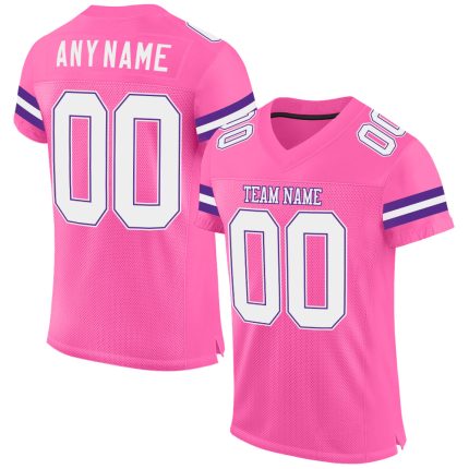 Personalized Pink White-Purple Mesh Authentic Football Jersey Team Custom Name and Number