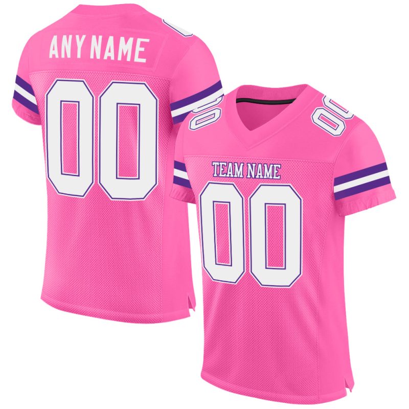 Personalized Pink White-Purple Mesh Authentic Football Jersey Team Custom Name and Number