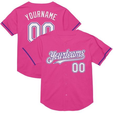 Personalized Pink White-Purple Mesh Authentic Throwback Baseball Jersey Team Custom Name and Number