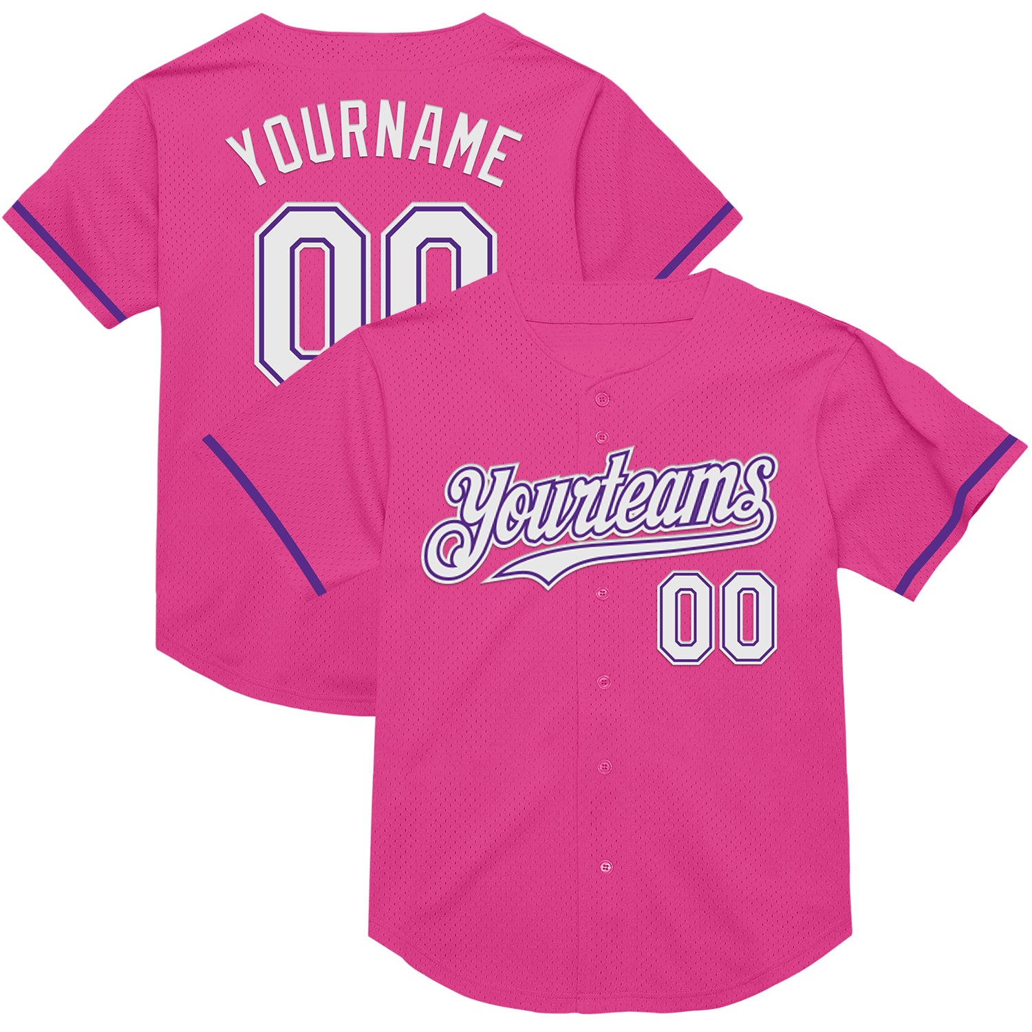 Personalized Pink White-Purple Mesh Authentic Throwback Baseball Jersey Team Custom Name and Number