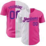 Personalized Pink White-Purple Pinstripe Authentic Split Fashion Baseball Jersey Team Custom Name and Number