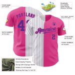 Personalized Pink White-Purple Pinstripe Authentic Split Fashion Baseball Jersey Team Custom Name and Number