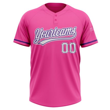Personalized Pink White-Purple Two-Button Unisex Softball Jersey Team Custom Name and Number