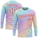 Personalized Pink White-Red Leopard 3D Pattern Long Sleeve Performance T-Shirt Team Custom Name and Number