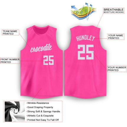 Personalized Pink White Round Neck Basketball Jersey