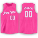 Personalized Pink White Round Neck Basketball Jersey