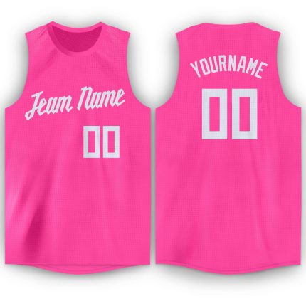 Personalized Pink White Round Neck Basketball Jersey