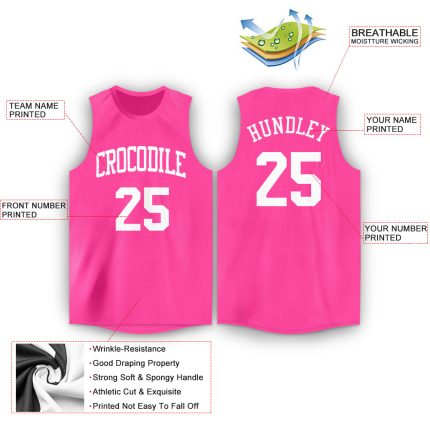 Personalized Pink White Round Neck Basketball Jersey Team Custom Name and Number