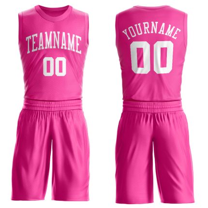 Personalized Pink White Round Neck Suit Basketball Jersey