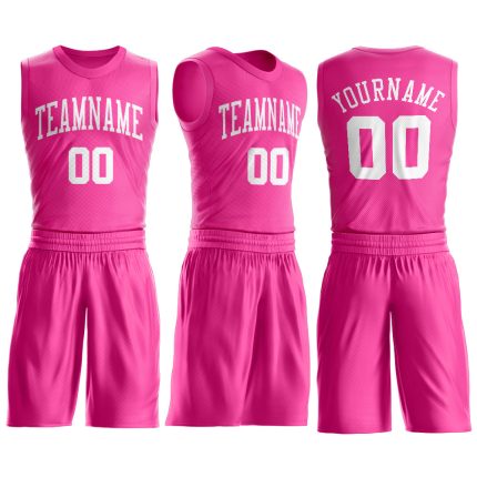 Personalized Pink White Round Neck Suit Basketball Jersey