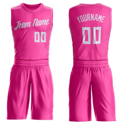 Personalized Pink White Round Neck Suit Basketball Jersey Team Custom Name and Number