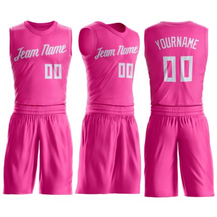 Personalized Pink White Round Neck Suit Basketball Jersey Team Custom Name and Number
