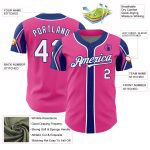 Personalized Pink White-Royal 3 Colors Arm Shapes Authentic Baseball Jersey Team Custom Name and Number