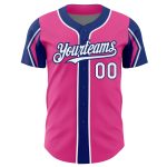 Personalized Pink White-Royal 3 Colors Arm Shapes Authentic Baseball Jersey Team Custom Name and Number