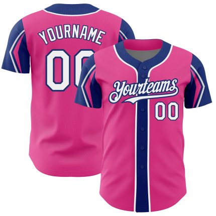 Personalized Pink White-Royal 3 Colors Arm Shapes Authentic Baseball Jersey Team Custom Name and Number