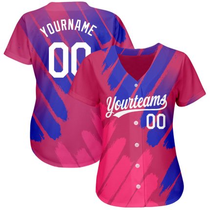 Personalized Pink White-Royal 3D Pattern Design Authentic Baseball Jersey Team Custom Name and Number