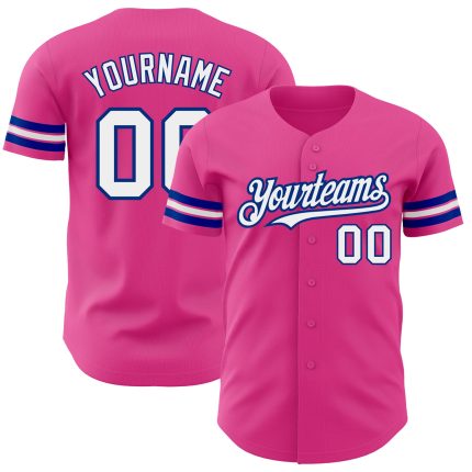 Personalized Pink White-Royal Authentic Baseball Jersey Team Custom Name and Number