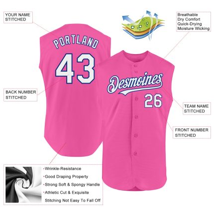 Personalized Pink White-Royal Authentic Sleeveless Baseball Jersey Team Custom Name and Number