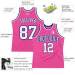 Personalized Pink White-Royal Authentic Throwback Basketball Jersey
