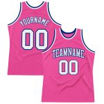 Personalized Pink White-Royal Authentic Throwback Basketball Jersey