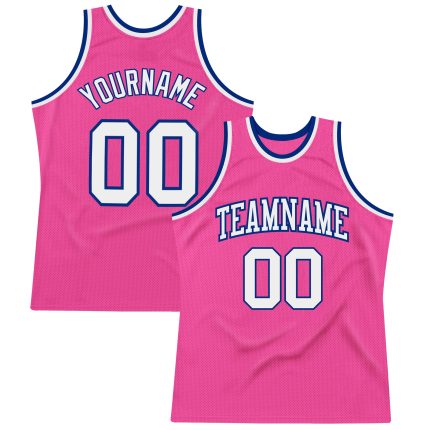 Personalized Pink White-Royal Authentic Throwback Basketball Jersey