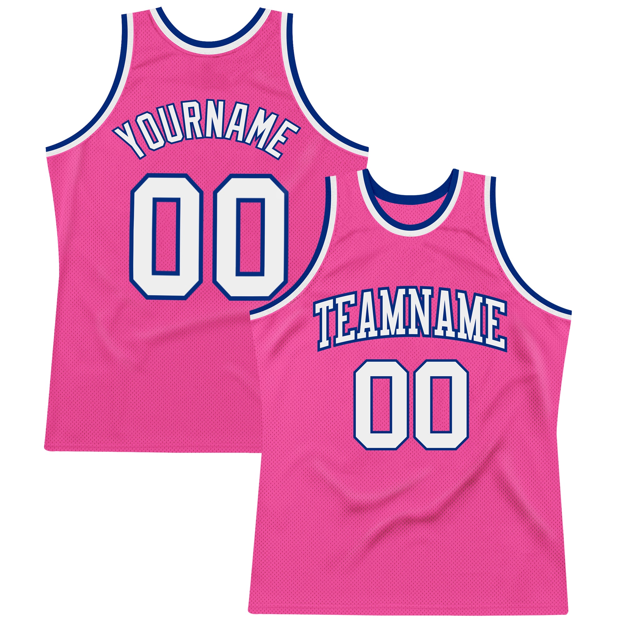 Personalized Pink White-Royal Authentic Throwback Basketball Jersey