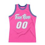 Personalized Pink White-Royal Authentic Throwback Basketball Jersey Team Custom Name and Number