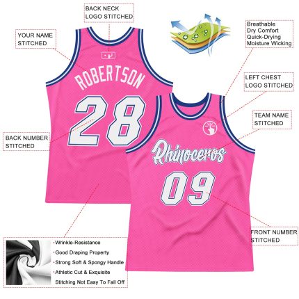 Personalized Pink White-Royal Authentic Throwback Basketball Jersey Team Custom Name and Number