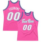 Personalized Pink White-Royal Authentic Throwback Basketball Jersey Team Custom Name and Number