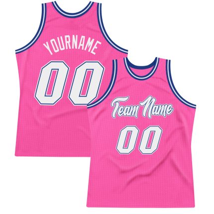 Personalized Pink White-Royal Authentic Throwback Basketball Jersey Team Custom Name and Number