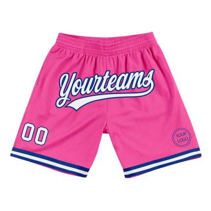 Personalized Pink White-Royal Authentic Throwback Basketball Shorts Team Custom Name and Number