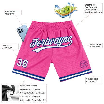 Personalized Pink White-Royal Authentic Throwback Basketball Shorts Team Custom Name and Number