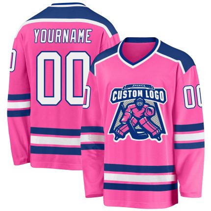 Personalized Pink White-Royal Hockey Jersey