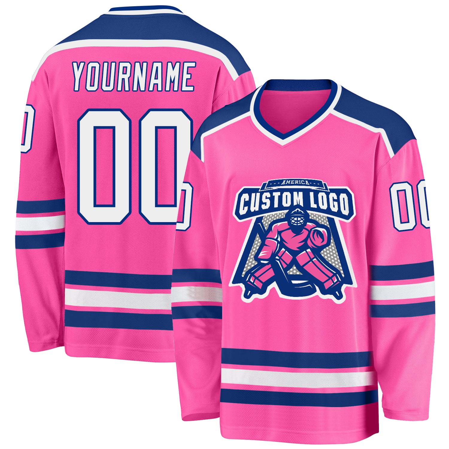 Personalized Pink White-Royal Hockey Jersey
