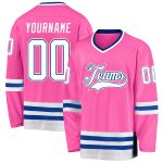 Personalized Pink White-Royal Hockey Jersey Team Custom Name and Number
