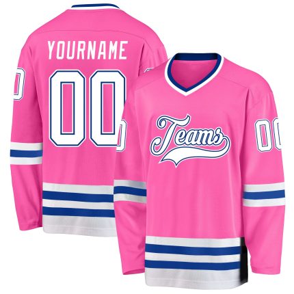 Personalized Pink White-Royal Hockey Jersey Team Custom Name and Number