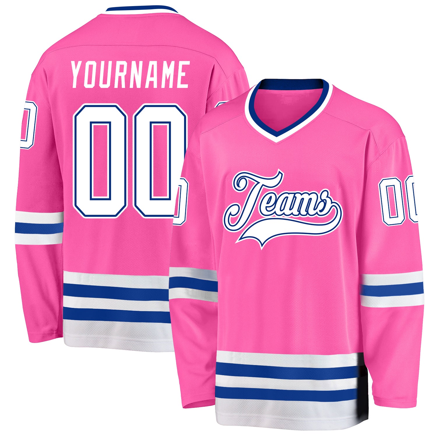 Personalized Pink White-Royal Hockey Jersey Team Custom Name and Number