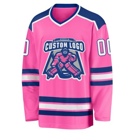 Personalized Pink White-Royal Hockey Jersey