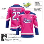 Personalized Pink White-Royal Hockey Lace Neck Jersey Team Custom Name and Number