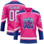Personalized Pink White-Royal Hockey Lace Neck Jersey Team Custom Name and Number