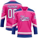 Personalized Pink White-Royal Hockey Lace Neck Jersey Team Custom Name and Number