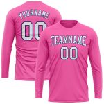 Personalized Pink White-Royal Long Sleeve Performance T-Shirt Team Custom Name and Number