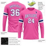Personalized Pink White-Royal Long Sleeve Performance T-Shirt Team Custom Name and Number