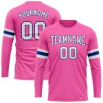 Personalized Pink White-Royal Long Sleeve Performance T-Shirt Team Custom Name and Number