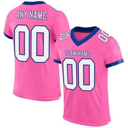 Personalized Pink White-Royal Mesh Authentic Football Jersey