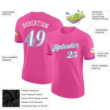 Personalized Pink White-Royal Performance T-Shirt Team Custom Name and Number