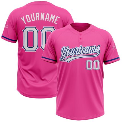Personalized Pink White-Royal Two-Button Unisex Softball Jersey Team Custom Name and Number